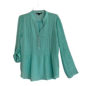 🆕 Zac & Rachel gauzy pintuck peasant top, roll-tab sleeves in aqua Size M